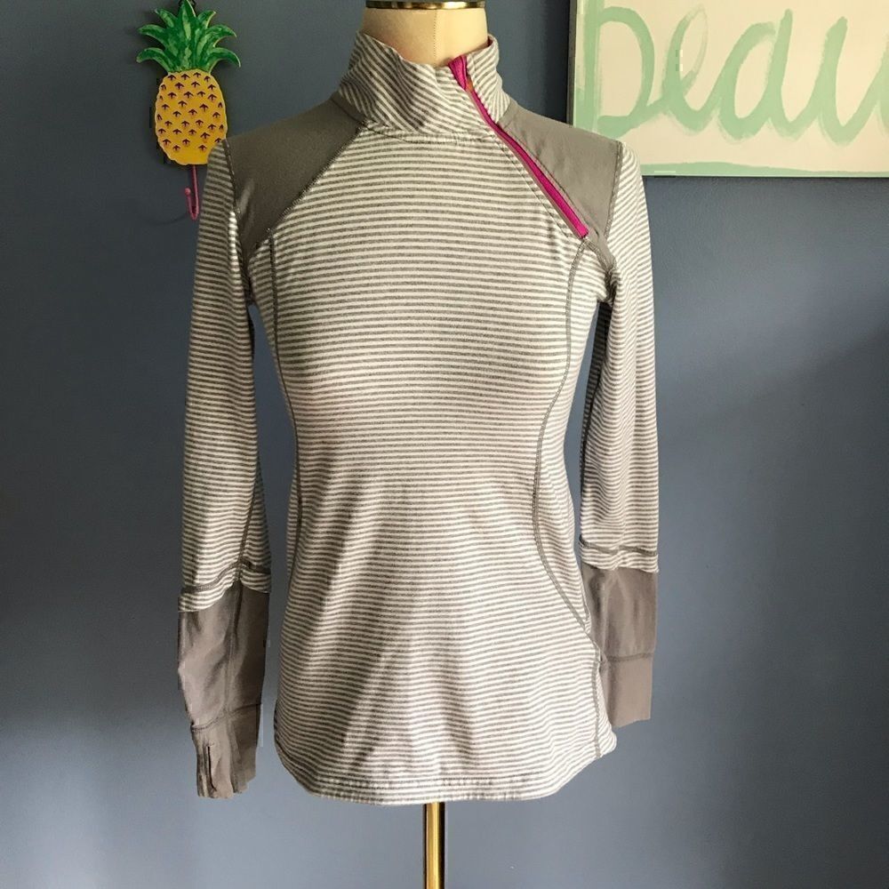 Mondetta Striped Pullover Gray White Pink S